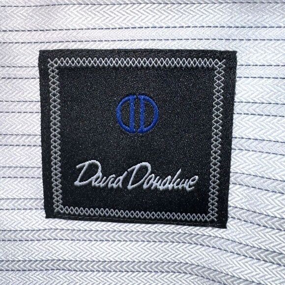 David Donahue White & Gray Striped Dress Shirt Size L 16.5 34/35 - Picture 2 of 8